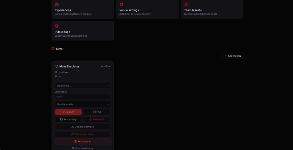 SimKiosk operator dashboard
