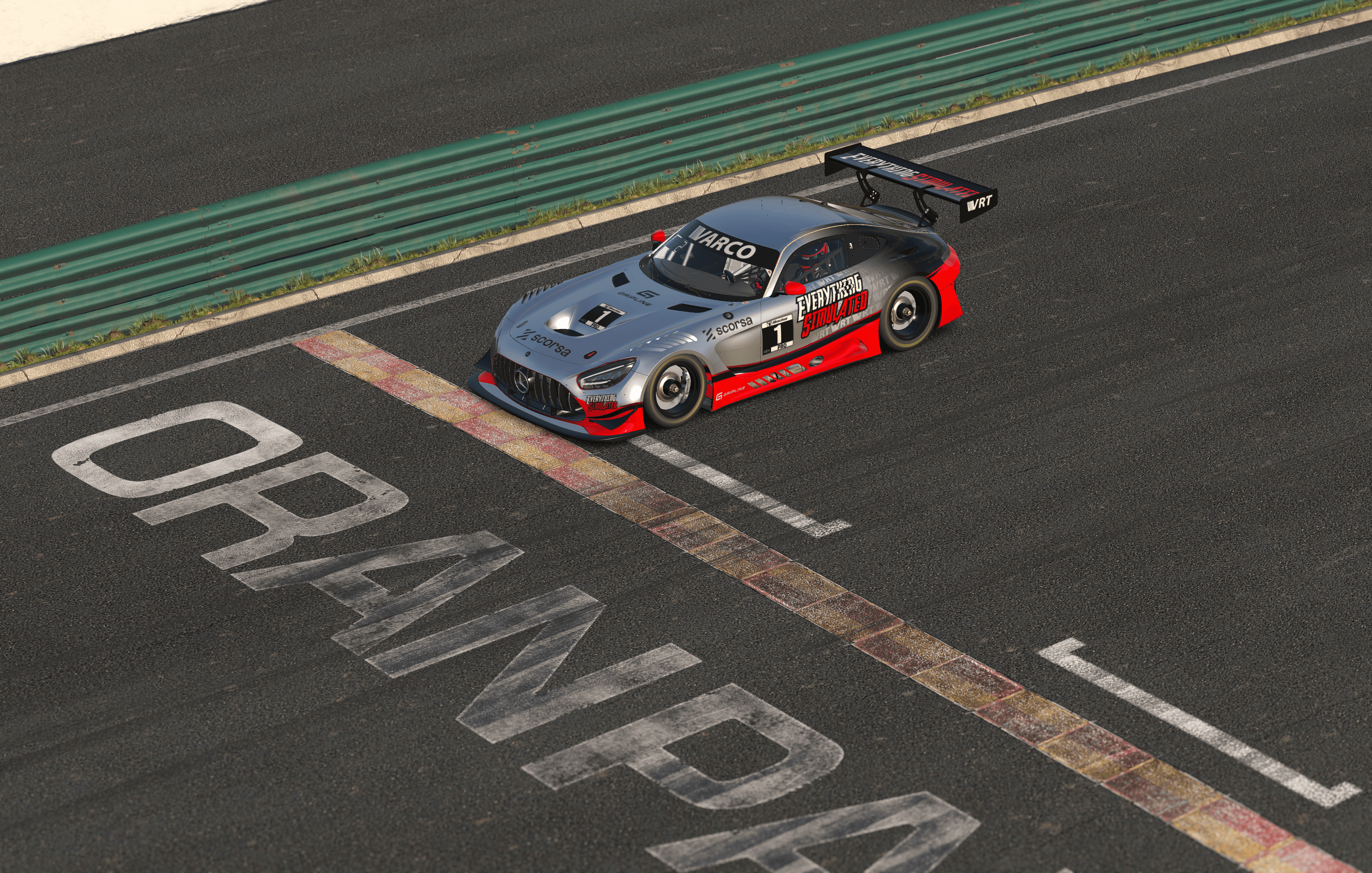 Scorsa-liveried Mercedes GT car on circuit in iRacing